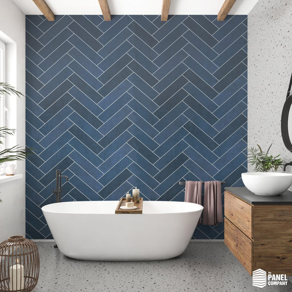 Large Multi Navy Chevron 1.0m x 2.4m Shower Panel