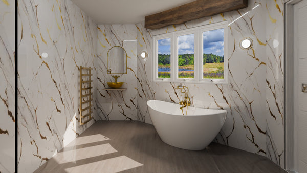 Large White Marble Gold 1.0m x 2.4m Shower Panel