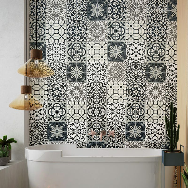 Large Patchwork Black Tile 1.0m x 2.4m Shower Panel